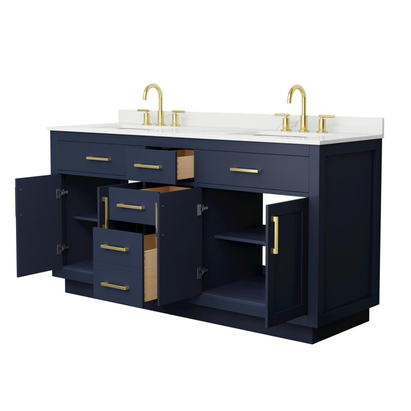 Beckett TK 66'' W Double Vanity, Brushed Gold, Dark Gray, White Cultured Marble