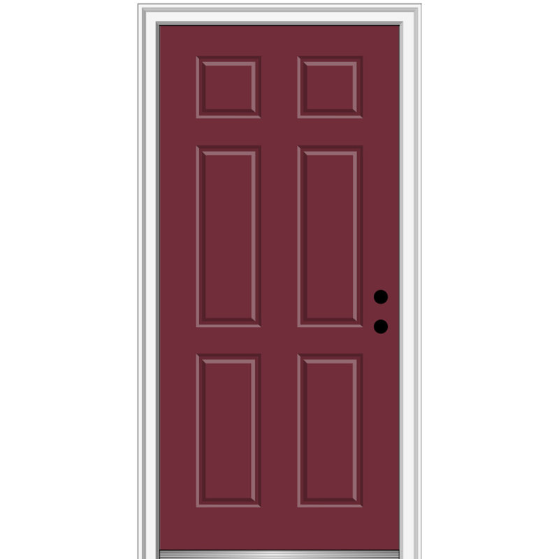 Porte extérieure simple en acier à 6 panneaux peints, H 81,75 po x l 36 po x P 2 po, S'ouvre à gauche vers l'intérieur, Noir
