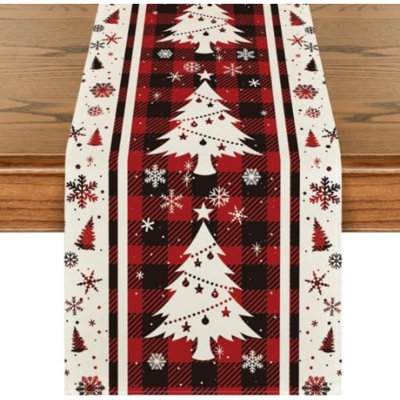 Christmas Table Runner 13X72 Inch Xmas Tree Buffalo Plaid Snowflakes Winter Home Kitchen Table Party Decoration -A 13X72 Inch