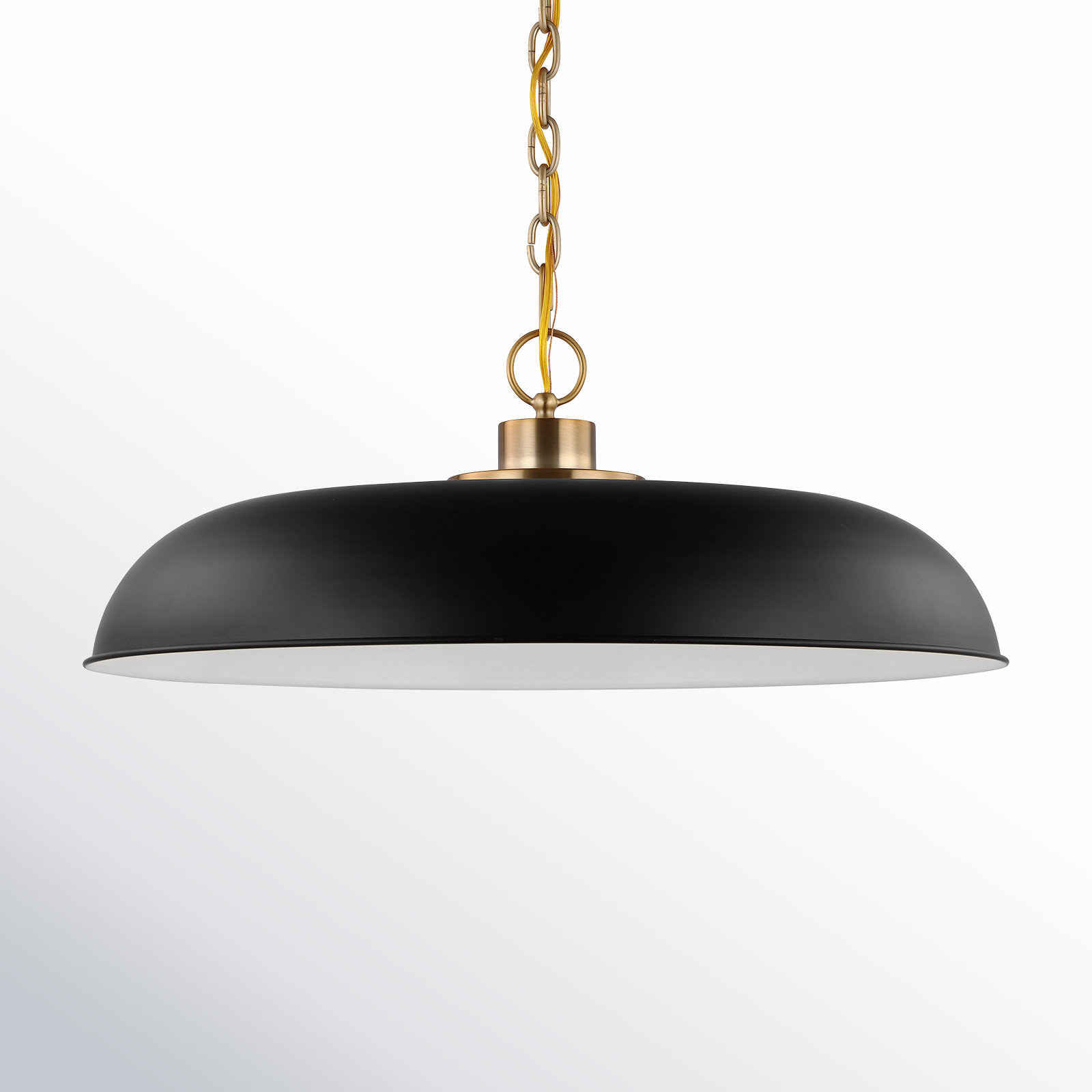 Eddy 1 - Light Single Dome Pendant, Matte Black/Burnished Brass, 8" H x 24" W x 24" D