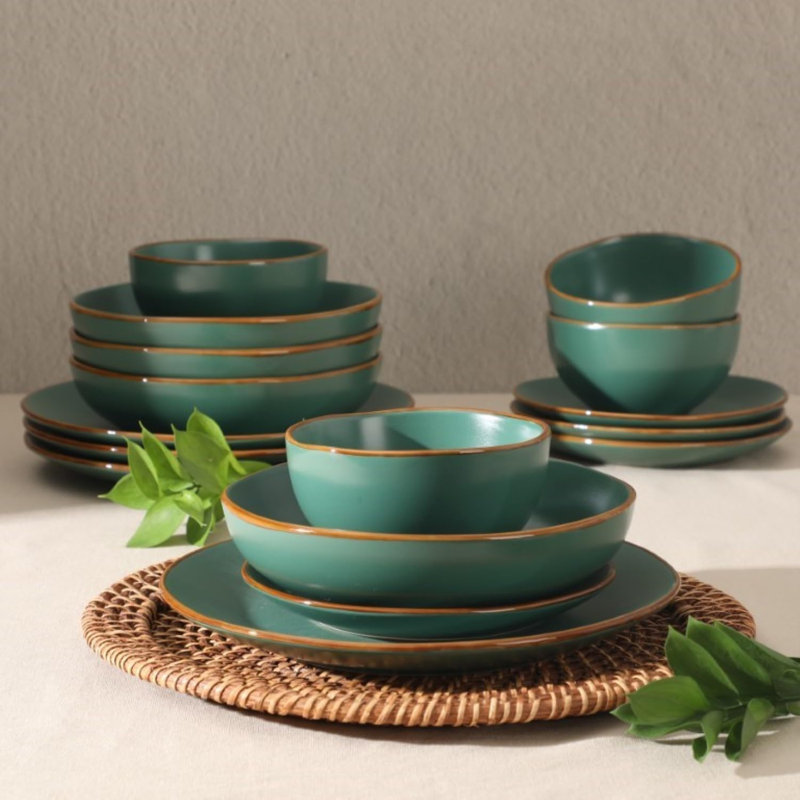 Ensemble de vaisselle en grès 16 pièces Gibson Home Hazeltine, Vert