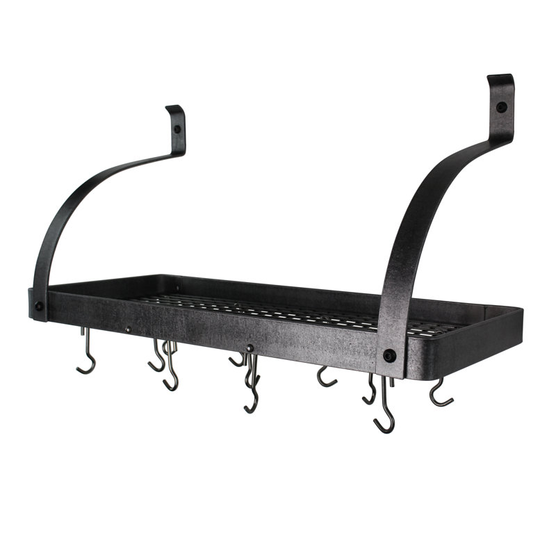 Gourmet Handcrafted Curved Arm Deep Bookshelf Wall Mounted Pot Rack, 17'' H x 36'' W x 13'' D