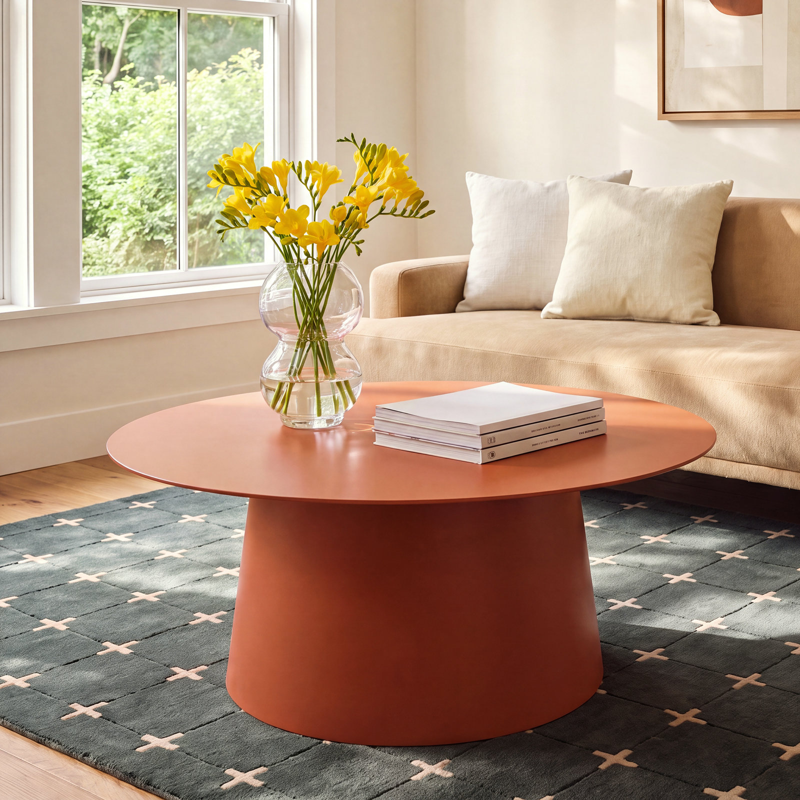 Circula Single Coffee Table, 15" H x 36" L x 36" W, Tomato