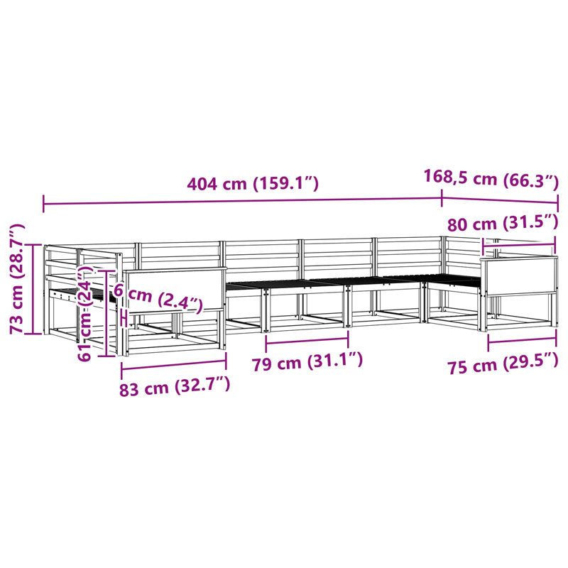 404cm Wide Patio Sectional, Natural/Black