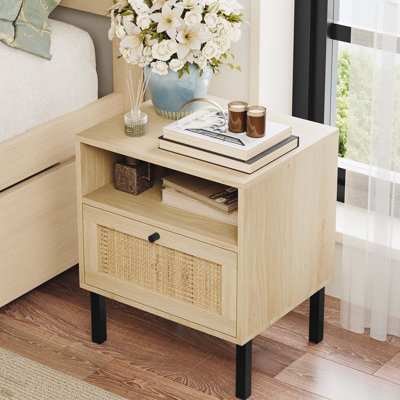 Aimara Rectangular Nightstand with Rattan Door