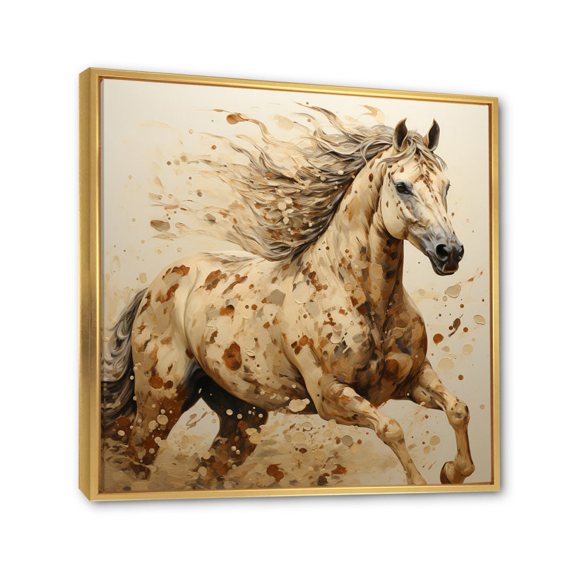 Beige cheval harmonieux pointillisme - imprimé, H 36 po x l 36 po x P 1,5 po, Cadre flottant doré