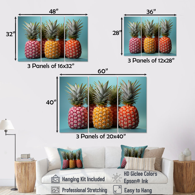 «Sweet Pinapple», ensemble d'art sur toile ananas, H 28 po x l 36 po