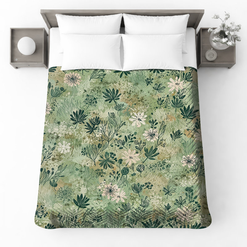 Couvre-lit matelassé à motif floral, Très grand lit