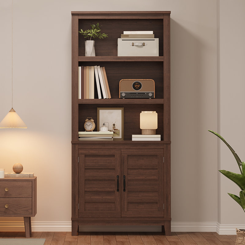 Bibliothèque de campagne 71 "avec portes, bibliothèque rustique en bois à 5 niveaux avec armoire et tablette réglable