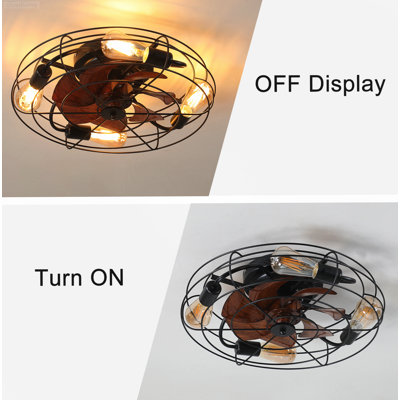 Farmhouse Caged Flush Mount Ceiling Fan with Light Reversible 6-Speed Remote Control Matte Black