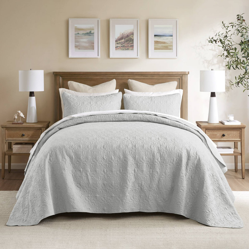 Ensemble de couvre-lit réversible Québec, Couvre-lit de très grande taille et 2 taies déco, Gris