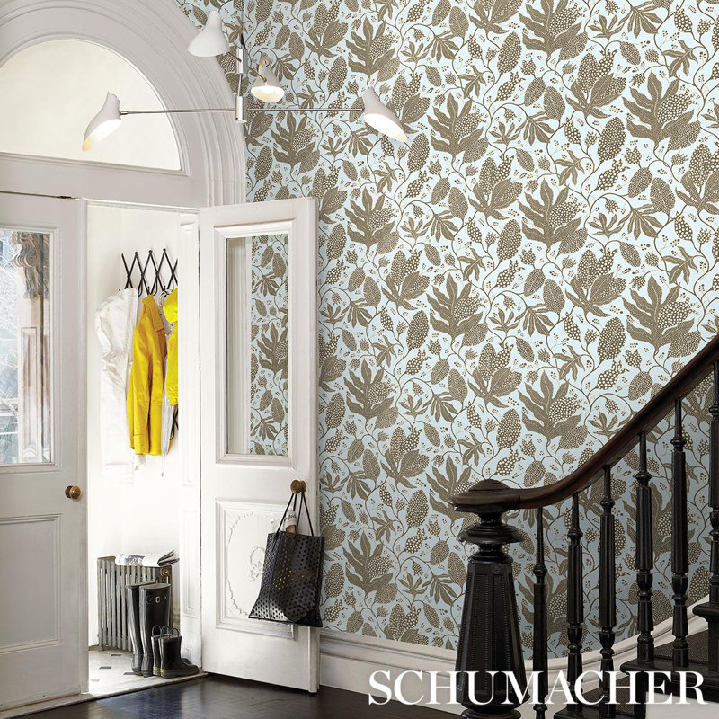 Schumacher x Marian Mcevoy Polka Dot Jungle Wallpaper, Brown & Sky