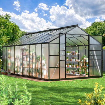 Serre pour l'extérieur de l 10 pi x P 18 pi avec structure à installation rapide renforcée et évent de toit, noir
