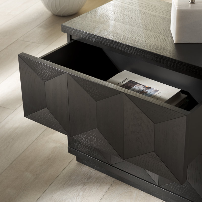 Deziree Wood 2 Drawer Nightstand, Black
