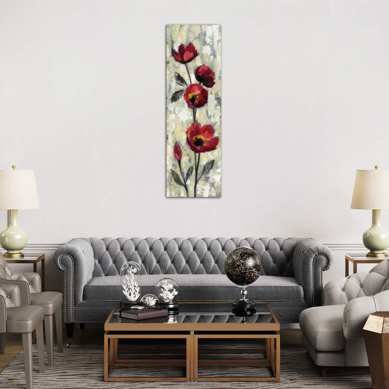 Simple Red Floral I by Silvia Vassileva - Wrapped Canvas Panoramic Painting, 121.92 cm H x 40.64 cm W x 1.91 cm D