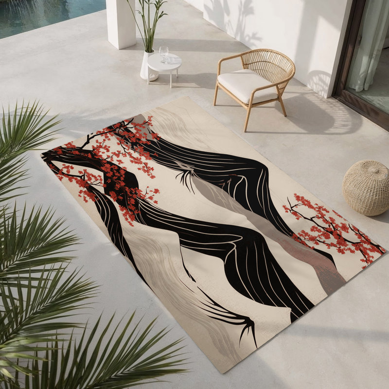 Tapis intérieur et extérieur Twilight Blossom, Rectangulaire 8 pi x 10 pi