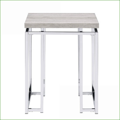 Modern Natural Oak Coffee Table with Chrome Metal Sled Base, Spacious Surface for Living Room