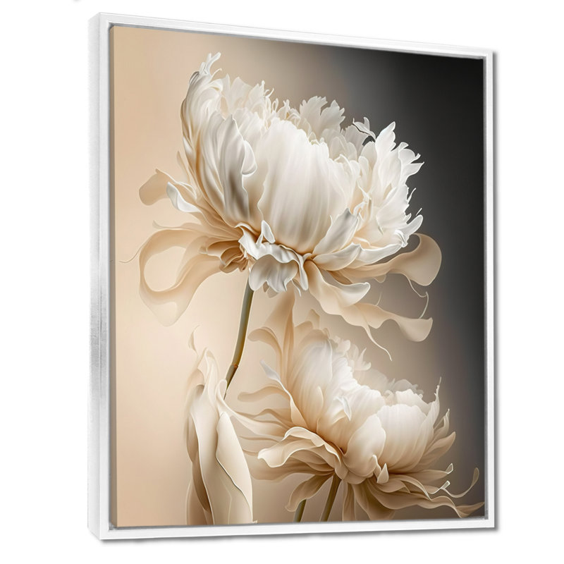 "Peony Flower I" - pivoines, reproduction d'art sur toile encadrée, H 40 po x l 30 po, Cadre flottant blanc