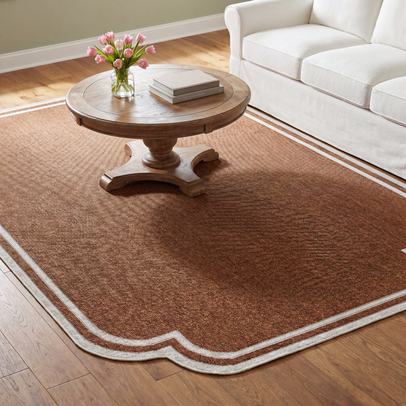 Skiles Machine Woven Rug, Rectangle 2'4" x 3'9", Orange/Cream