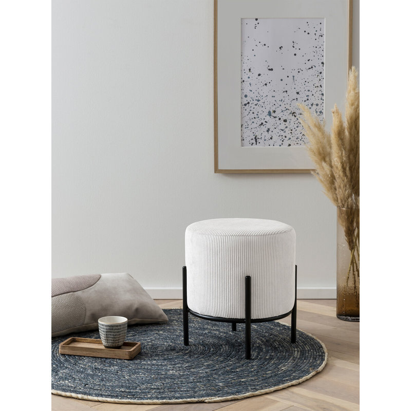 Tympanick 35cm Wide Round Solid Colour Footstool Ottoman, Black, Beige