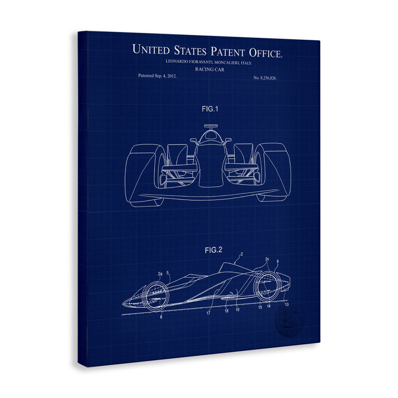 "Racing Car Blueprint", art mural par Karl Hronek, H 20 po x l 16 po