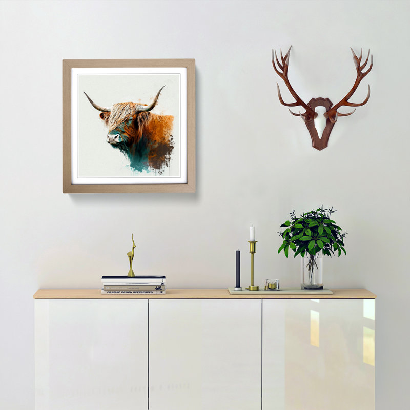 Highland Cow Gestural - Framed Print, Oak