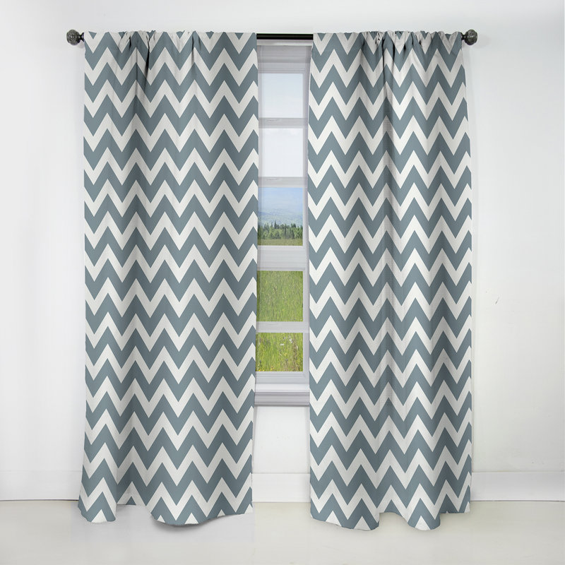 Chevron contemporain blanc et gris - Rideau à chevrons - Rideau occultant à chevrons - 1 panneau, L 52 po x L 63 po