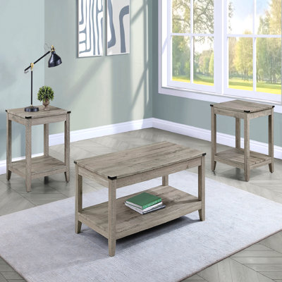 Ensemble de 3 tables basses rectangulaires en bois et 3 tables de bout carrées assorties à finition gris brun