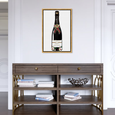 Italian Mod Champagne"", Glam Italian Bubbles Modern Black Canvas Wall Art Print For Dining Room -  Oliver Gal, 34501_16x24_CANV_PSGLD