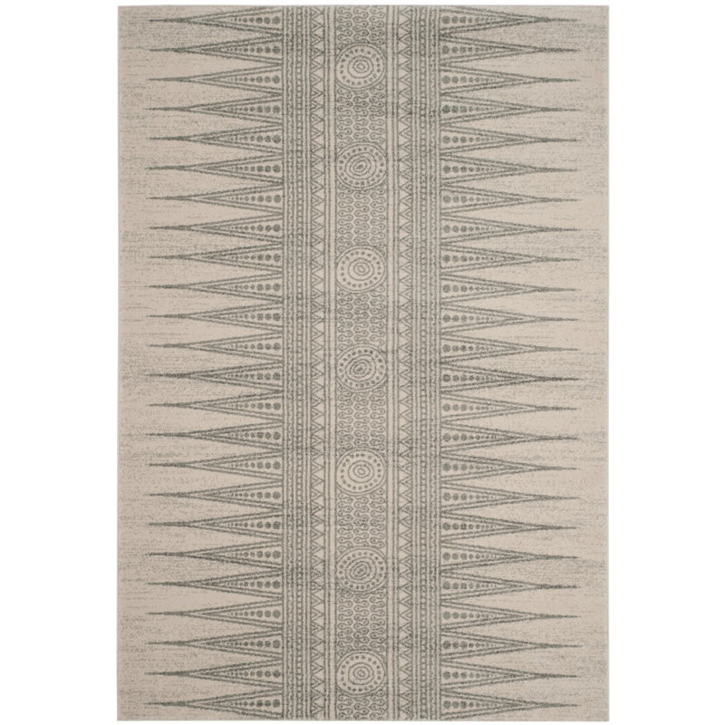 Abbingt Southwestern Ivory/Silver Area Rug, Rectangle 5'1" x 7'6"