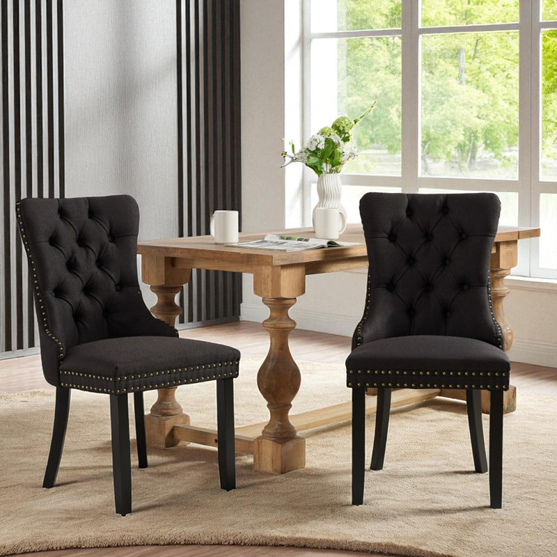 Chaises de salle à manger rembourrées Seita, Noir, Noir