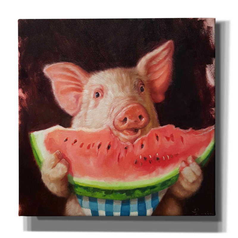 «Pig Out» par Lucia Heffernan, reproduction sur toile tendue, H 12 po x l 12 po