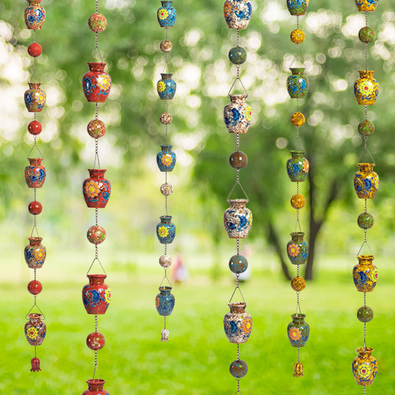 77.5"L Hand Painted Multicolor Porcelain Vase Rain Chain "Marigold"