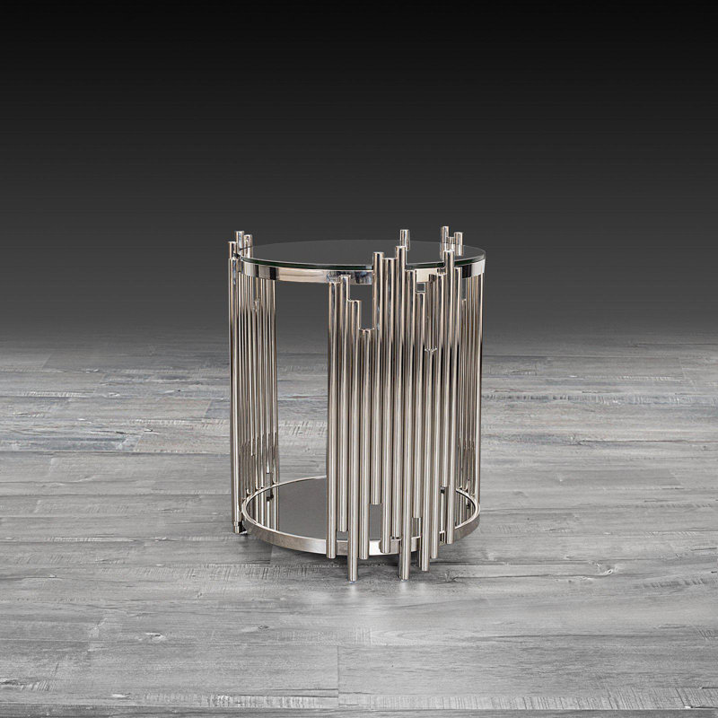 Fortney Glass Top End Table, Polished Silver