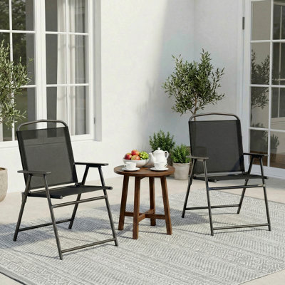 Patio Folding Chairs Set Of 4, Dining Lawn Chairs, Outdoor Folded Furniture With Breathable Textilene & Steel Frame, Armrests & Crossbar, All Weather For Deck, Garden, Pool, Yard, Camping(Black, 4Pcs)