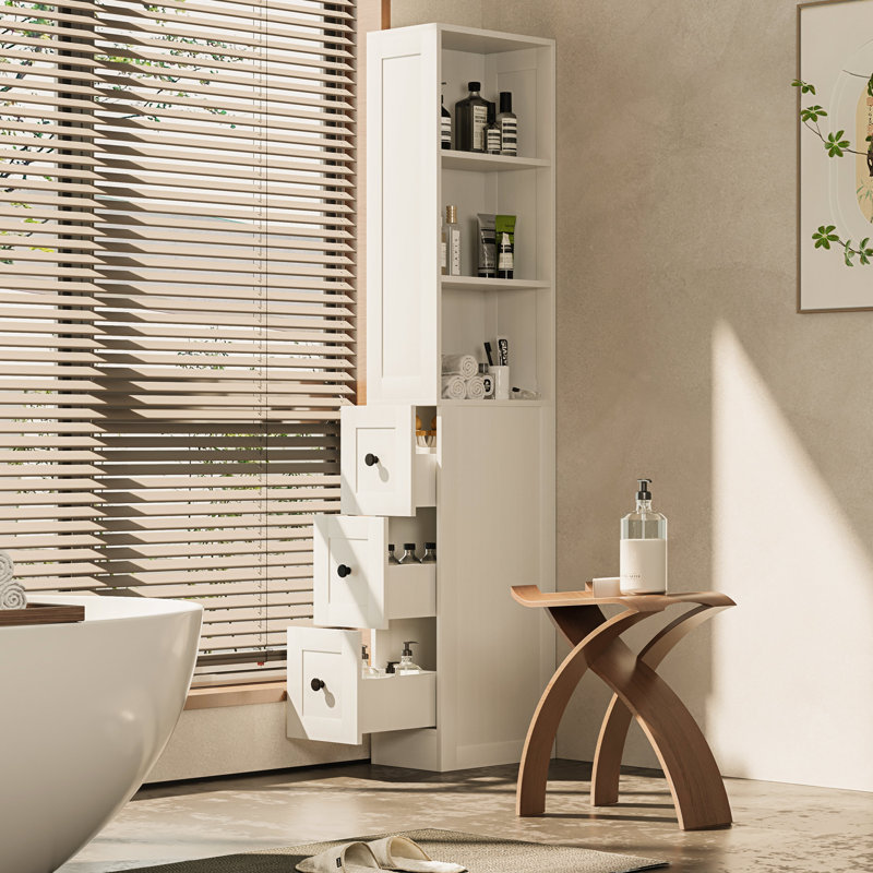 Bathroom Tall Thin Storage Cabinet with 3 Adjustable Shelves, White, Single Door