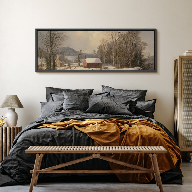 «Rustic Countryside Countryside Snow Winter Homestead Serenity», reproduction d'art sur toile, H 20 po x l 60 po