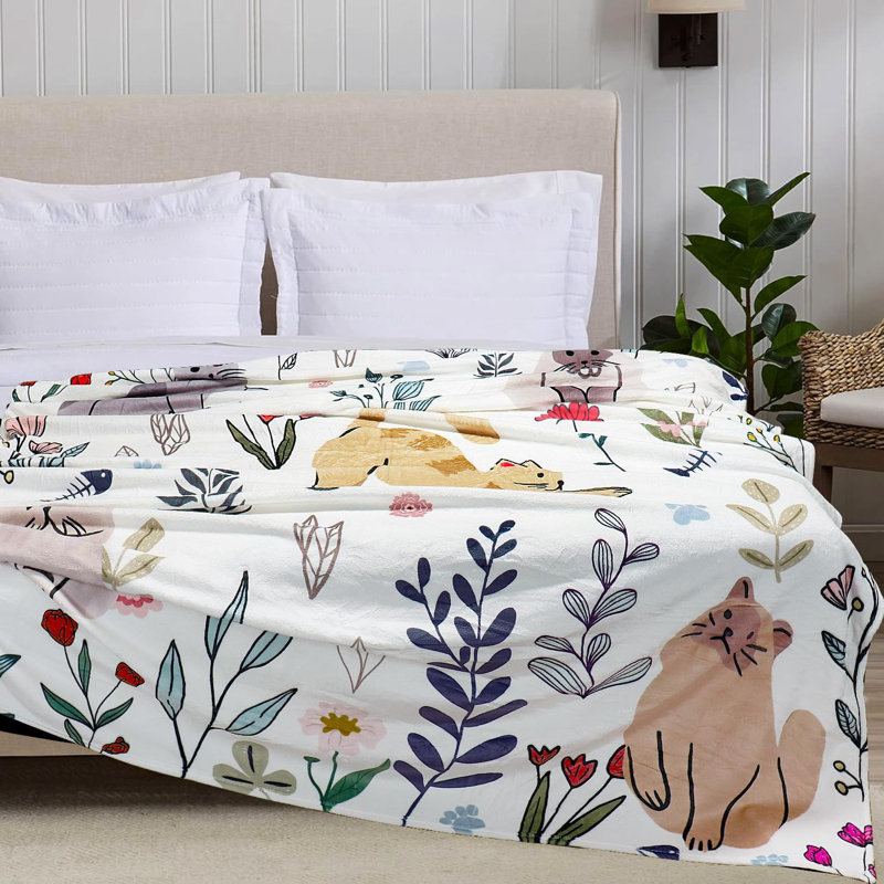 Jeté pour chat Couvertures de fleurs florales Cadeau pour amoureux des chats Jeté pour chat Flanelle Cozy, L 50 po x l 40 po