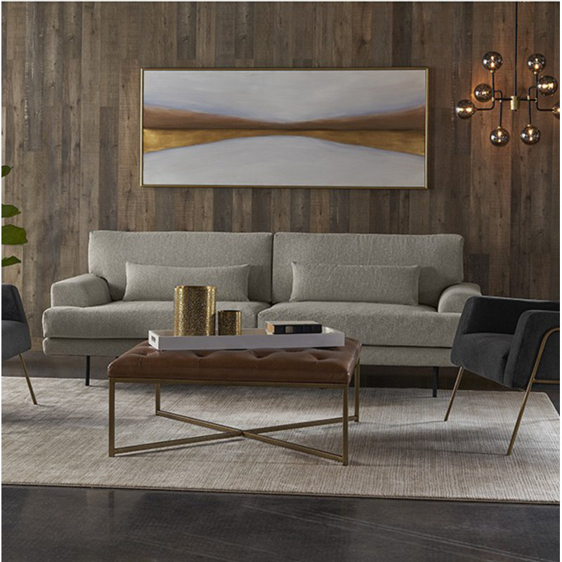 Endall Square Leather Ottoman, Marseille Camel Top Grain Genuine Leather