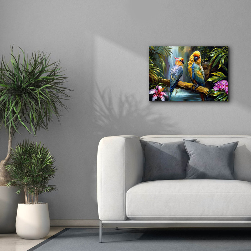 «Bay Of Home ™», art mural sur toile «pair of Parrots» par Momart, H 18 po x l 26 po x P 0,75 po