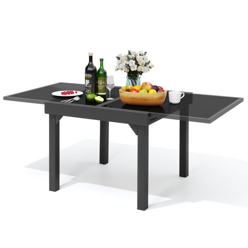 Dark Gray Extendable Aluminum and Glass Outdoor Dining Table