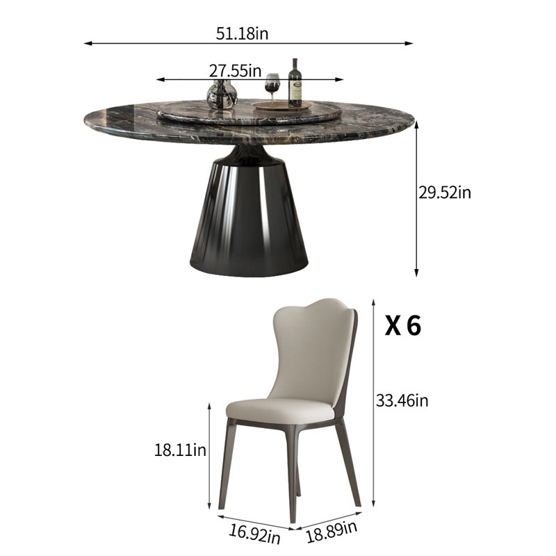 Ensemble de table de salle à manger moderne et simple en marbre, H 29,52 po x L 51,18 po x l 51,18 po