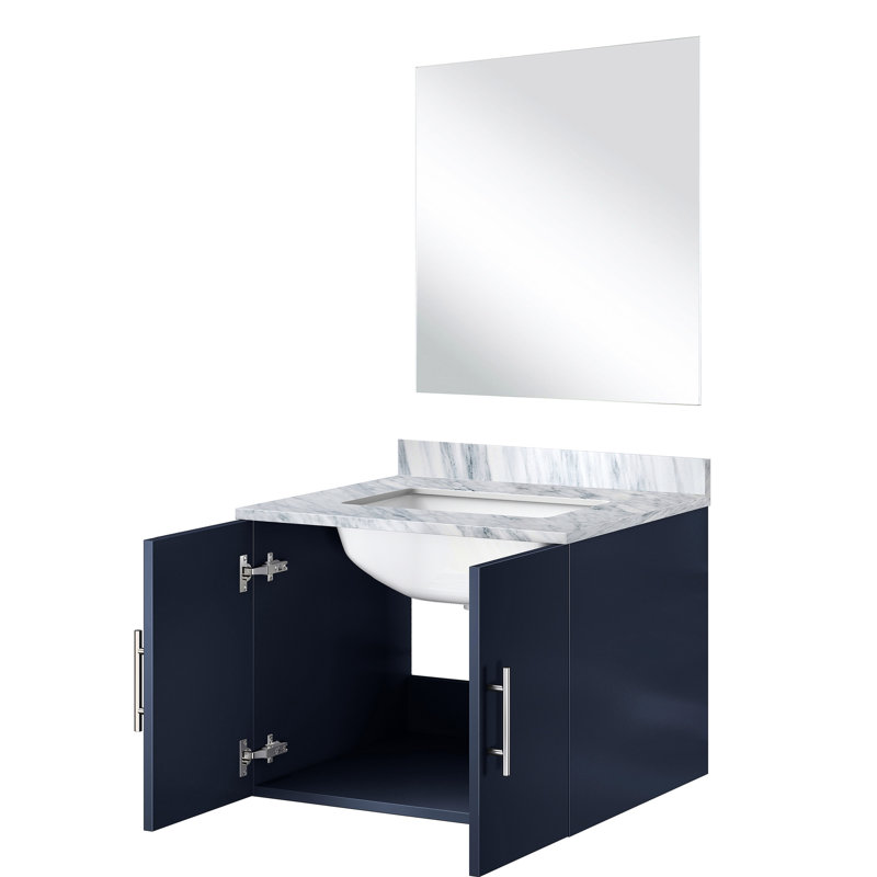 22 po D Meuble-lavabo bleu marine, comptoir en marbre, 18 miroirs, meuble-lavabo performant avec comptoir et fermeture en douceur