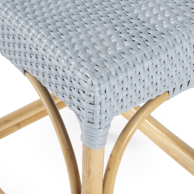 Tabouret de comptoir / de bar Lennart, Bleu bébé / cadre en rotin naturel, Tabouret de bar (siège d'une hauteur de 30 po)