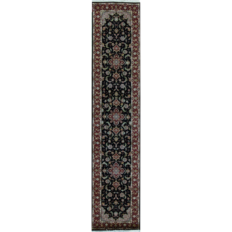 Tapis de couloir noir et rouge de haute qualité noué à la main