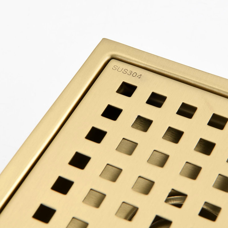 6 Inch Grid Shower Floor Drain, Brushed Gold