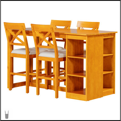 Ensemble de table de salle à manger à hauteur de comptoir en bois massif 60Lx30w avec rangement à 3 niveaux