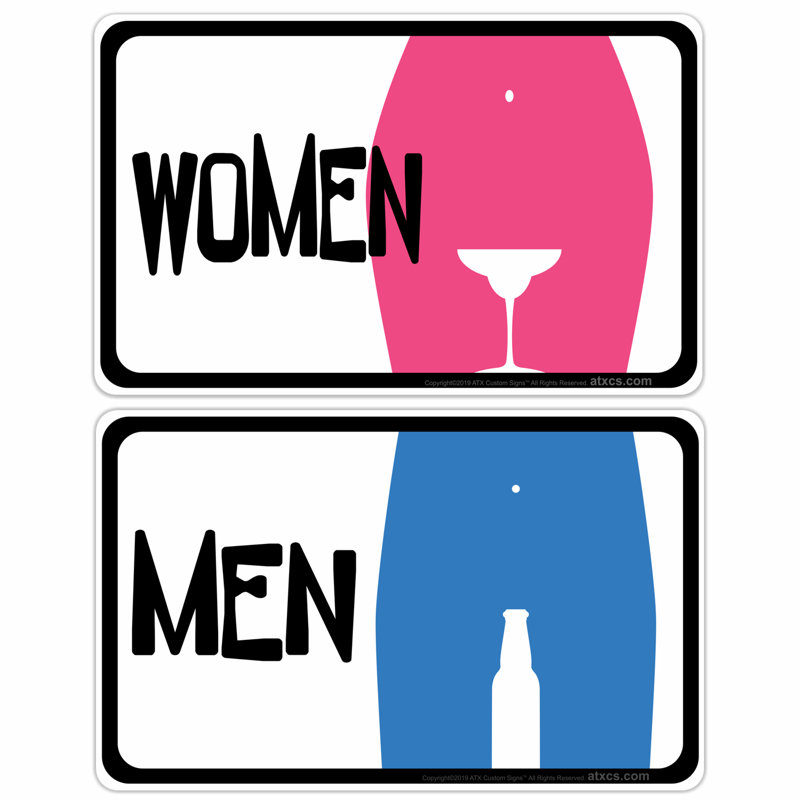 Funny Beer and Cocktail Men and Women Restroom Signs Set