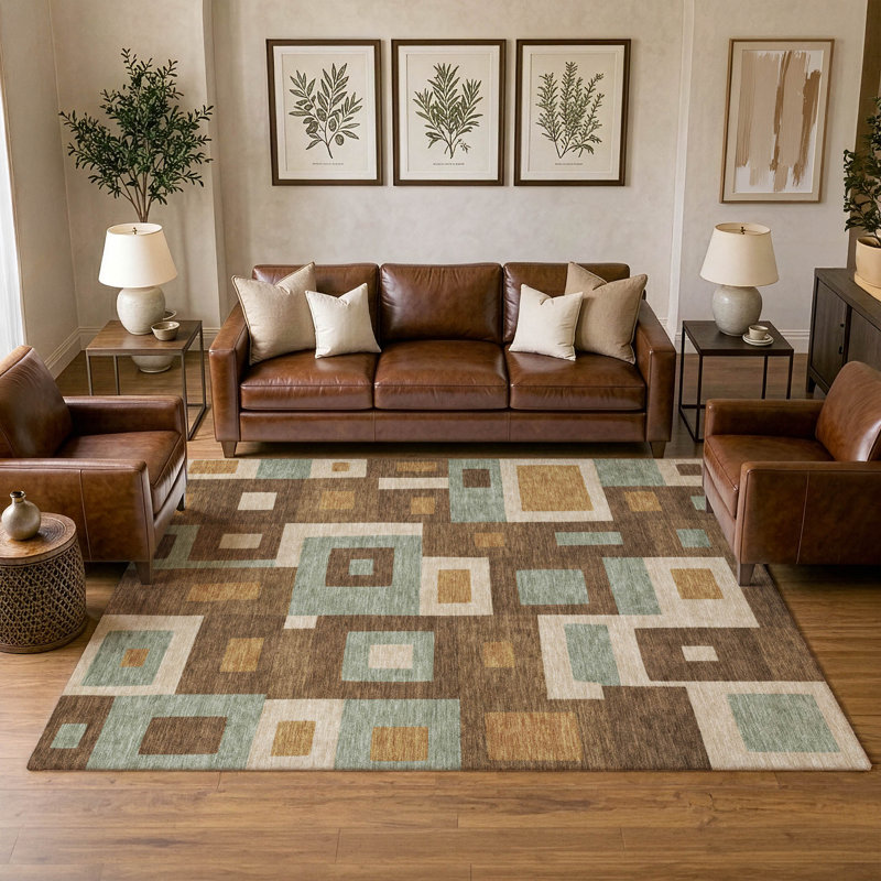 Tapis géométrique Chantille ACN3083 lavable à la machine pour intérieur/extérieur, Chocolat, 8 pi x 10 pi