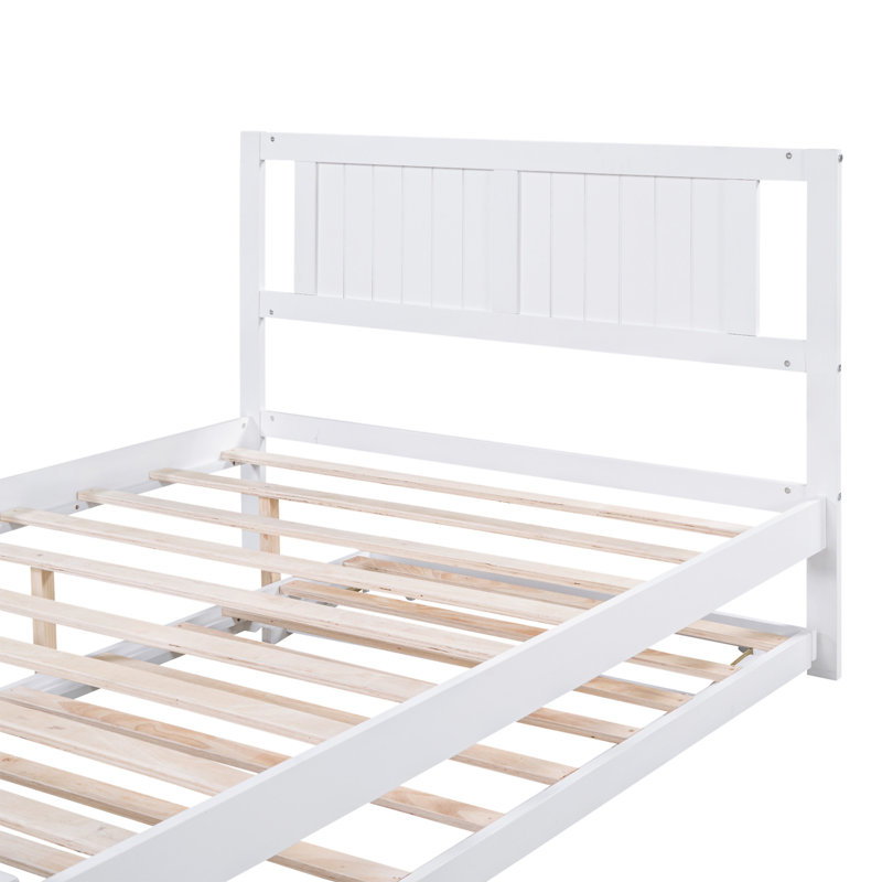Platform Bed With Adjustable Trundle, White